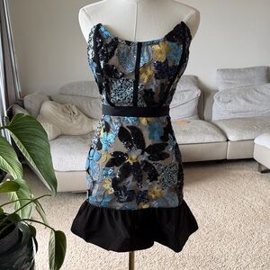 Chic Black cocktail Dress with Floral Embroidery & sequins